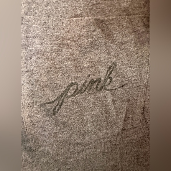 PINK Victoria's Secret Gray Tee with Pastel Letters and Black Sequins Size L - Picture 3 of 4